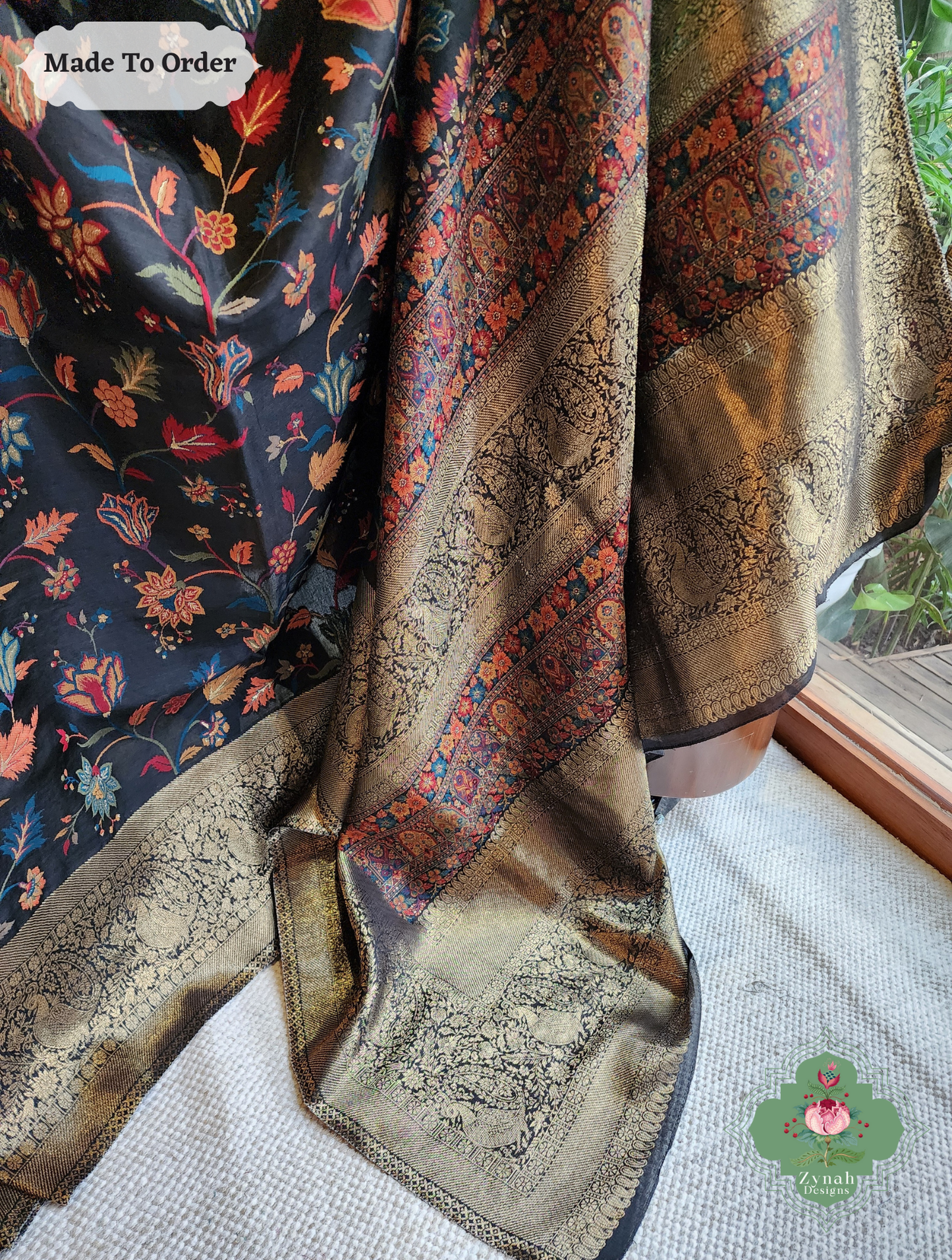 Zynah Siyaah - Black Woven Kashmiri Pure Kani Silk Jamavar Saree