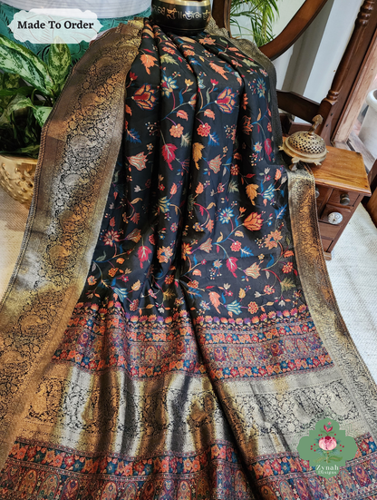 Zynah Siyaah - Black Woven Kashmiri Pure Kani Silk Jamavar Saree