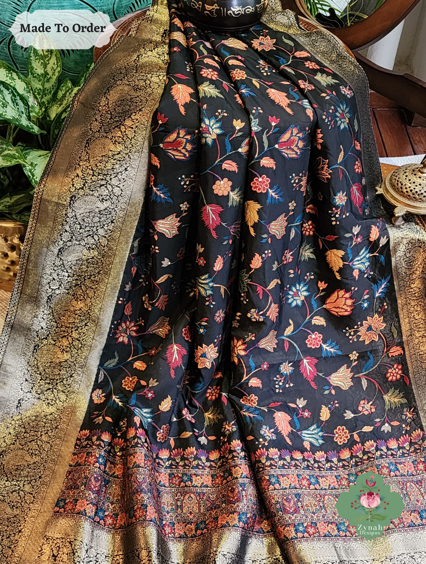 Zynah Siyaah - Black Woven Kashmiri Pure Kani Silk Jamavar Saree