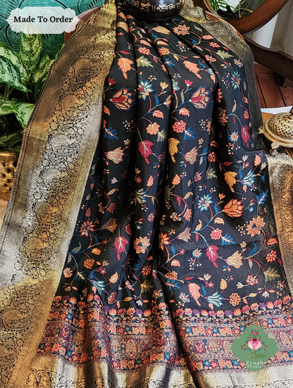 Zynah Siyaah - Black Woven Kashmiri Pure Kani Silk Jamavar Saree