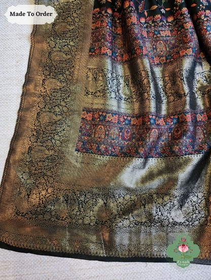 Zynah Siyaah - Black Woven Kashmiri Pure Kani Silk Jamavar Saree