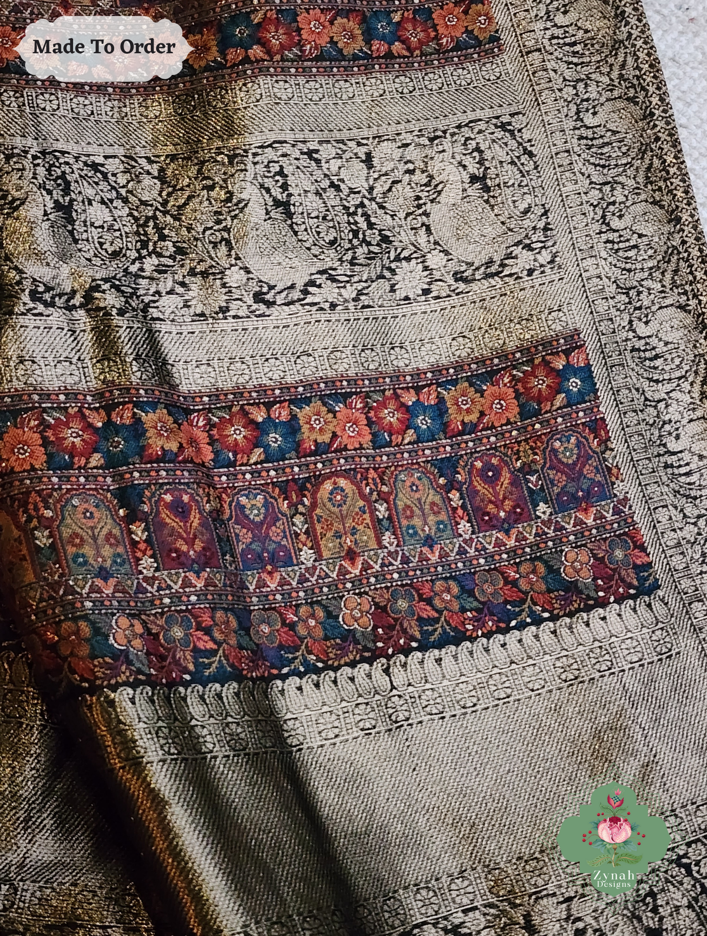 Zynah Siyaah - Black Woven Kashmiri Pure Kani Silk Jamavar Saree