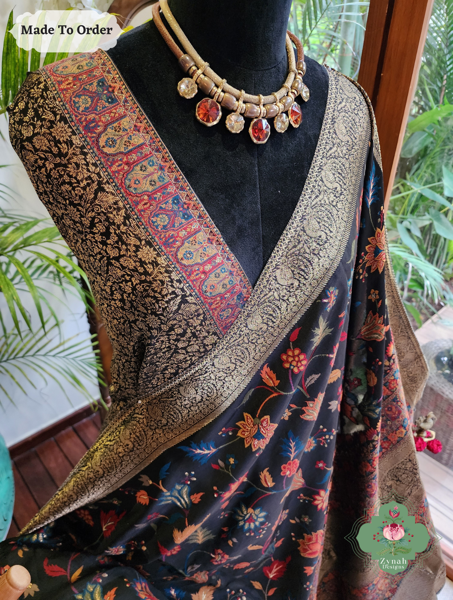 Zynah Siyaah - Black Woven Kashmiri Pure Kani Silk Jamavar Saree