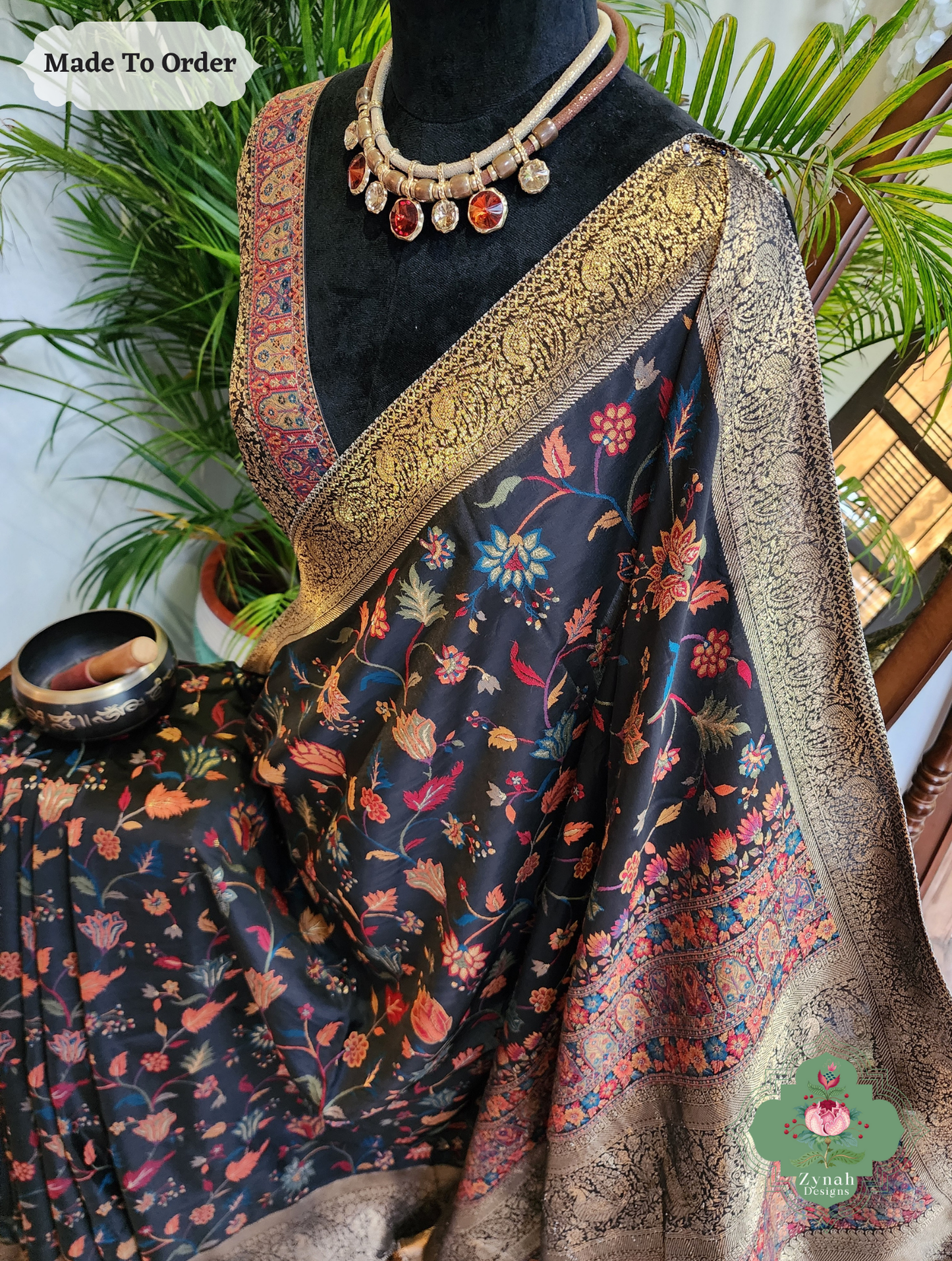 Zynah Siyaah - Black Woven Kashmiri Pure Kani Silk Jamavar Saree