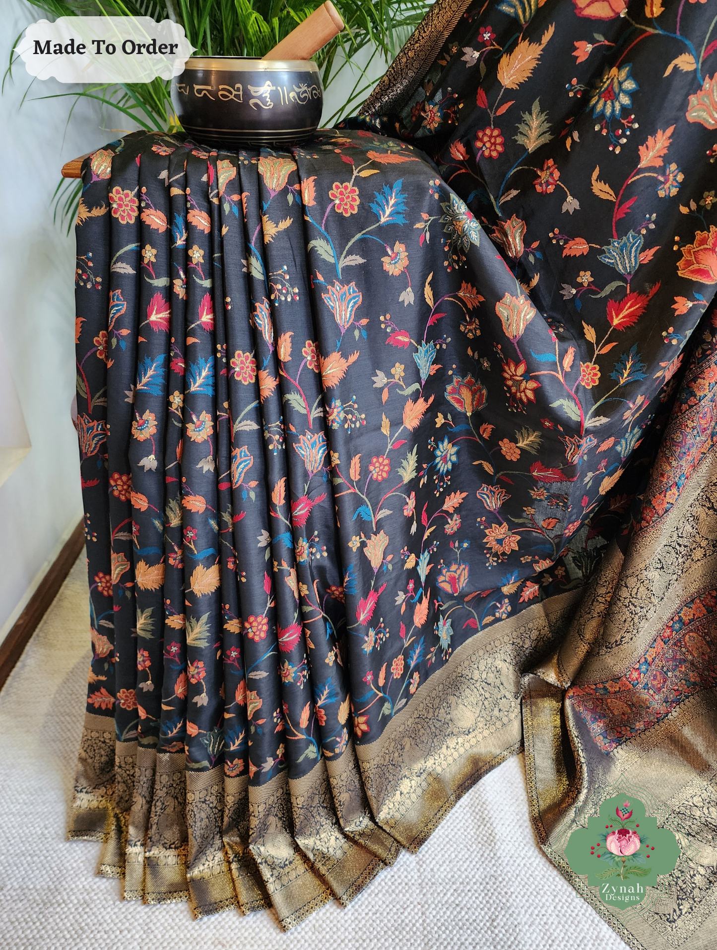 Zynah Siyaah - Black Woven Kashmiri Pure Kani Silk Jamavar Saree