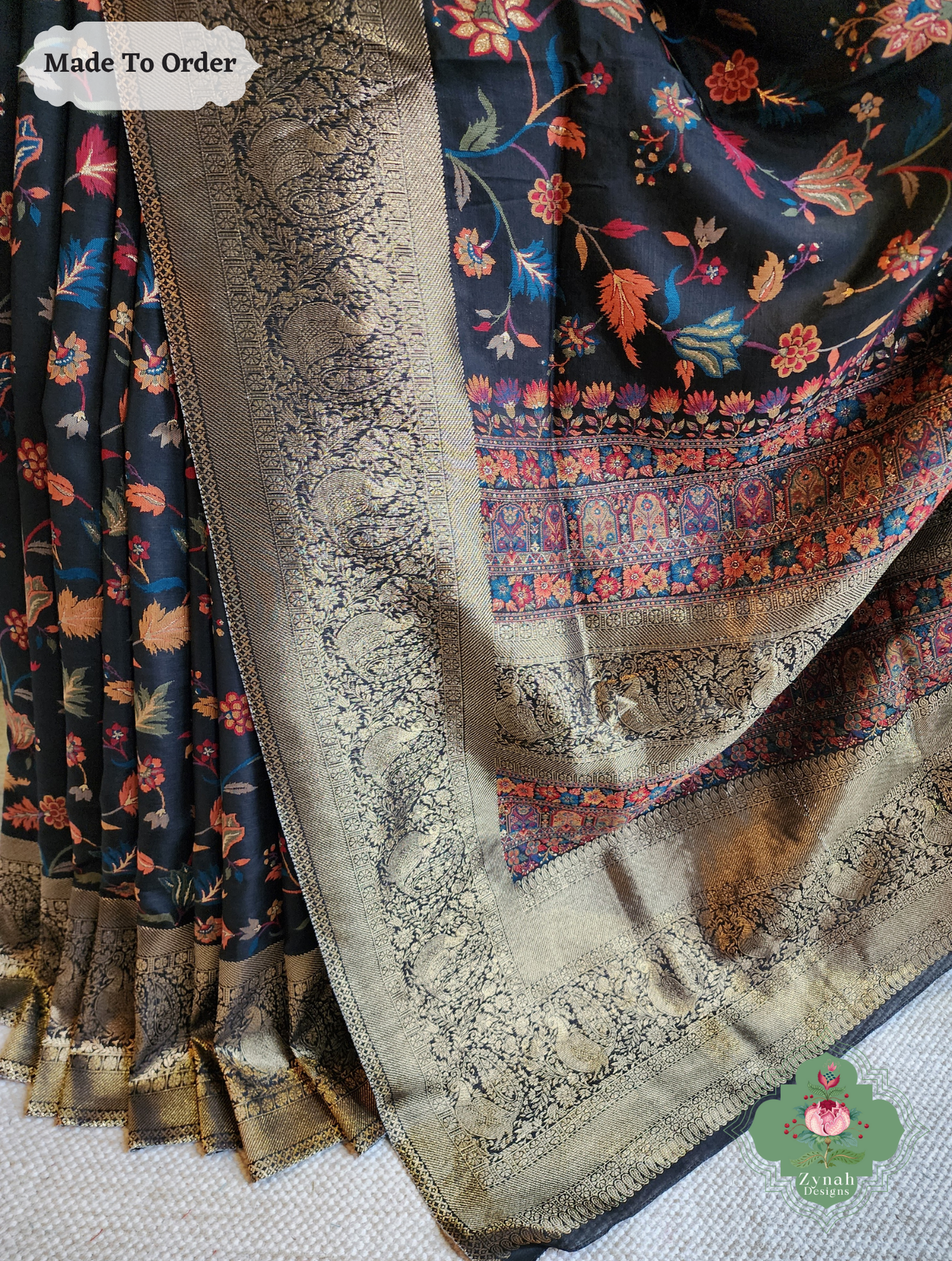 Zynah Siyaah - Black Woven Kashmiri Pure Kani Silk Jamavar Saree
