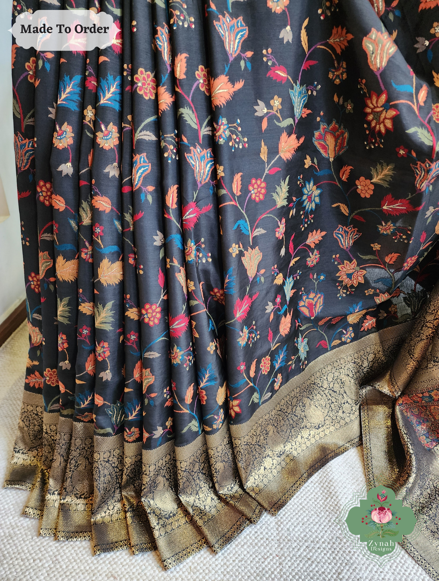 Zynah Siyaah - Black Woven Kashmiri Pure Kani Silk Jamavar Saree
