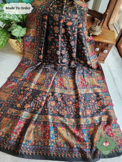Zynah Kaali Raat-Black Woven Kashmiri Pure Kani Silk Jamavar Saree