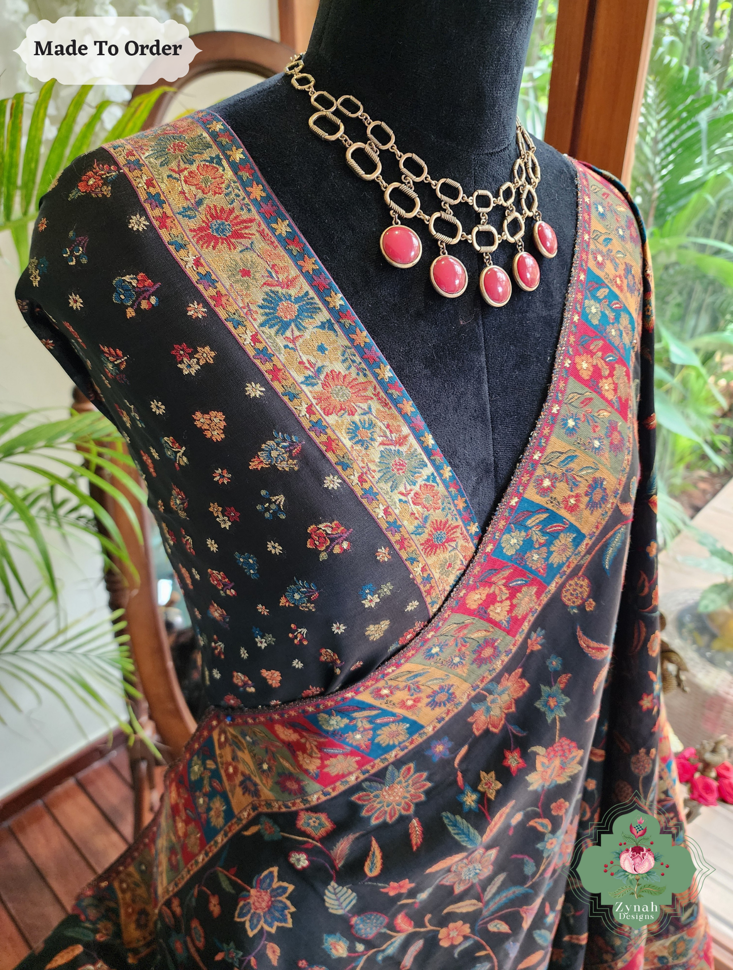 Zynah Kaali Raat-Black Woven Kashmiri Pure Kani Silk Jamavar Saree