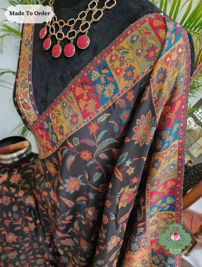 Zynah Kaali Raat-Black Woven Kashmiri Pure Kani Silk Jamavar Saree