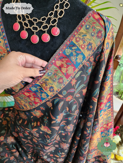 Zynah Kaali Raat-Black Woven Kashmiri Pure Kani Silk Jamavar Saree