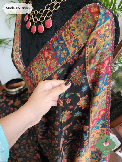 Zynah Kaali Raat-Black Woven Kashmiri Pure Kani Silk Jamavar Saree