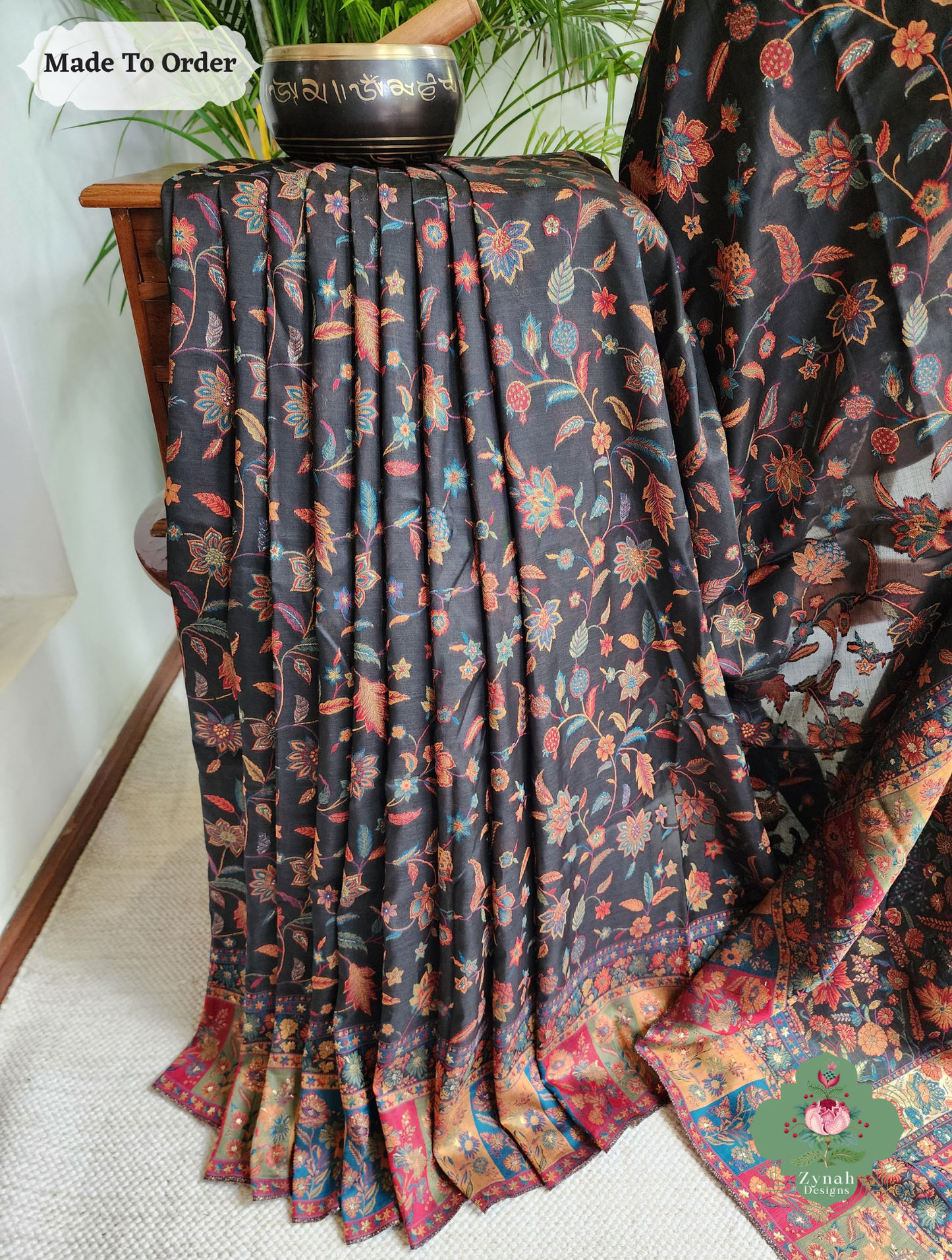 Zynah Kaali Raat-Black Woven Kashmiri Pure Kani Silk Jamavar Saree