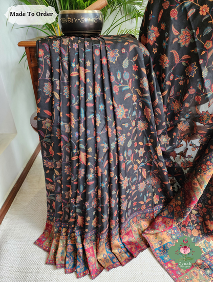 Zynah Kaali Raat-Black Woven Kashmiri Pure Kani Silk Jamavar Saree