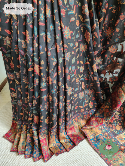 Zynah Kaali Raat-Black Woven Kashmiri Pure Kani Silk Jamavar Saree