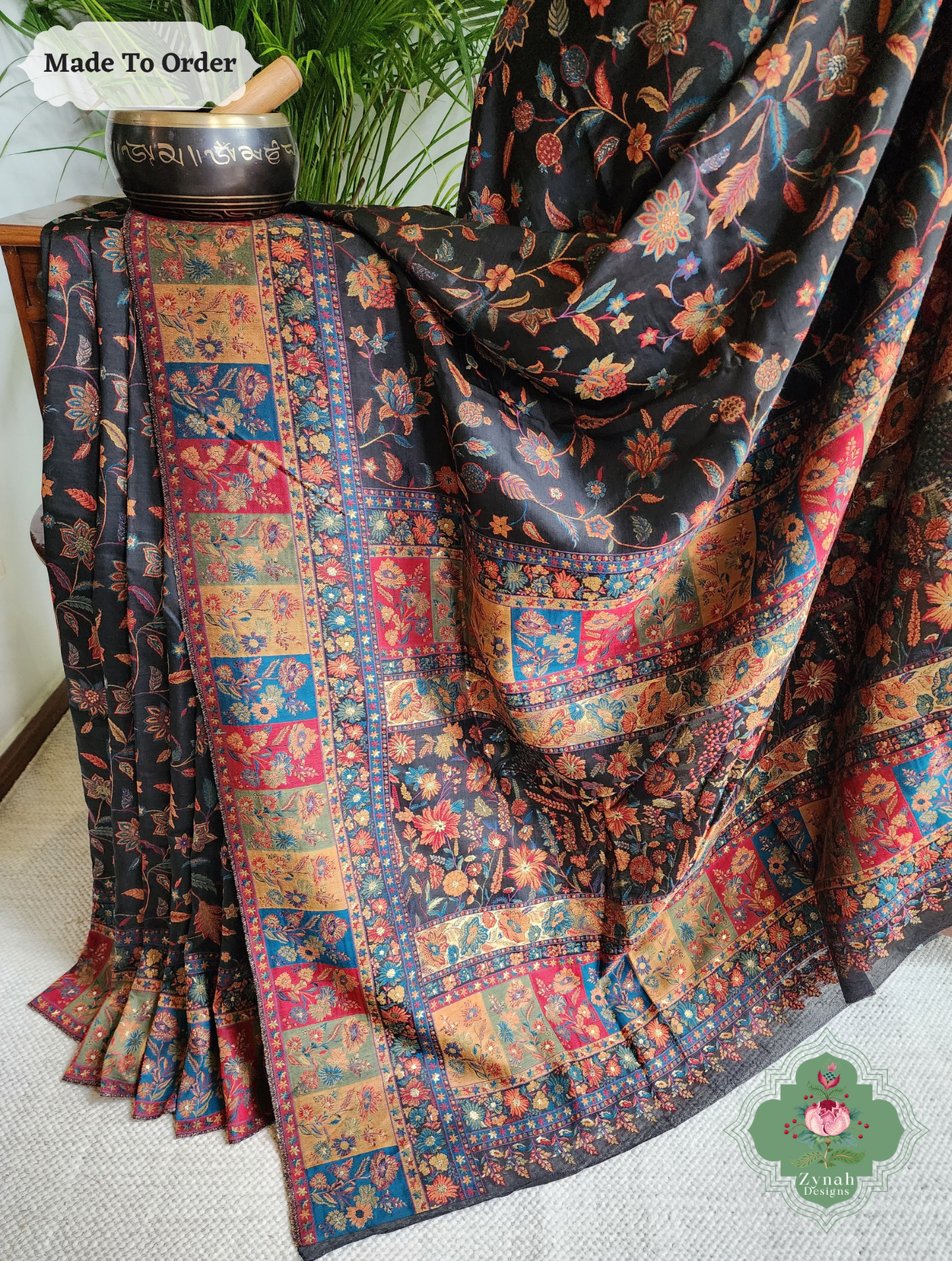 Zynah Kaali Raat-Black Woven Kashmiri Pure Kani Silk Jamavar Saree