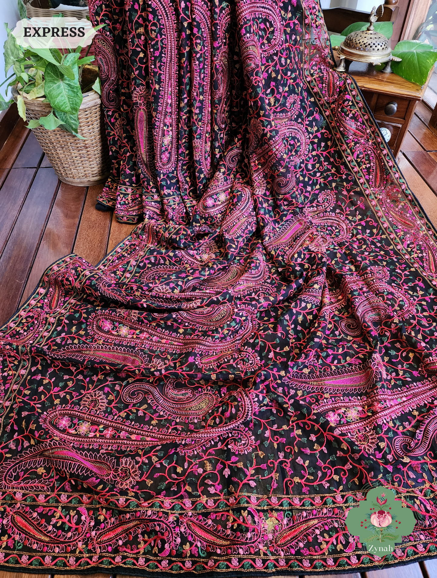 Black Georgette Saree With Kashida Inspired Embroidery 1