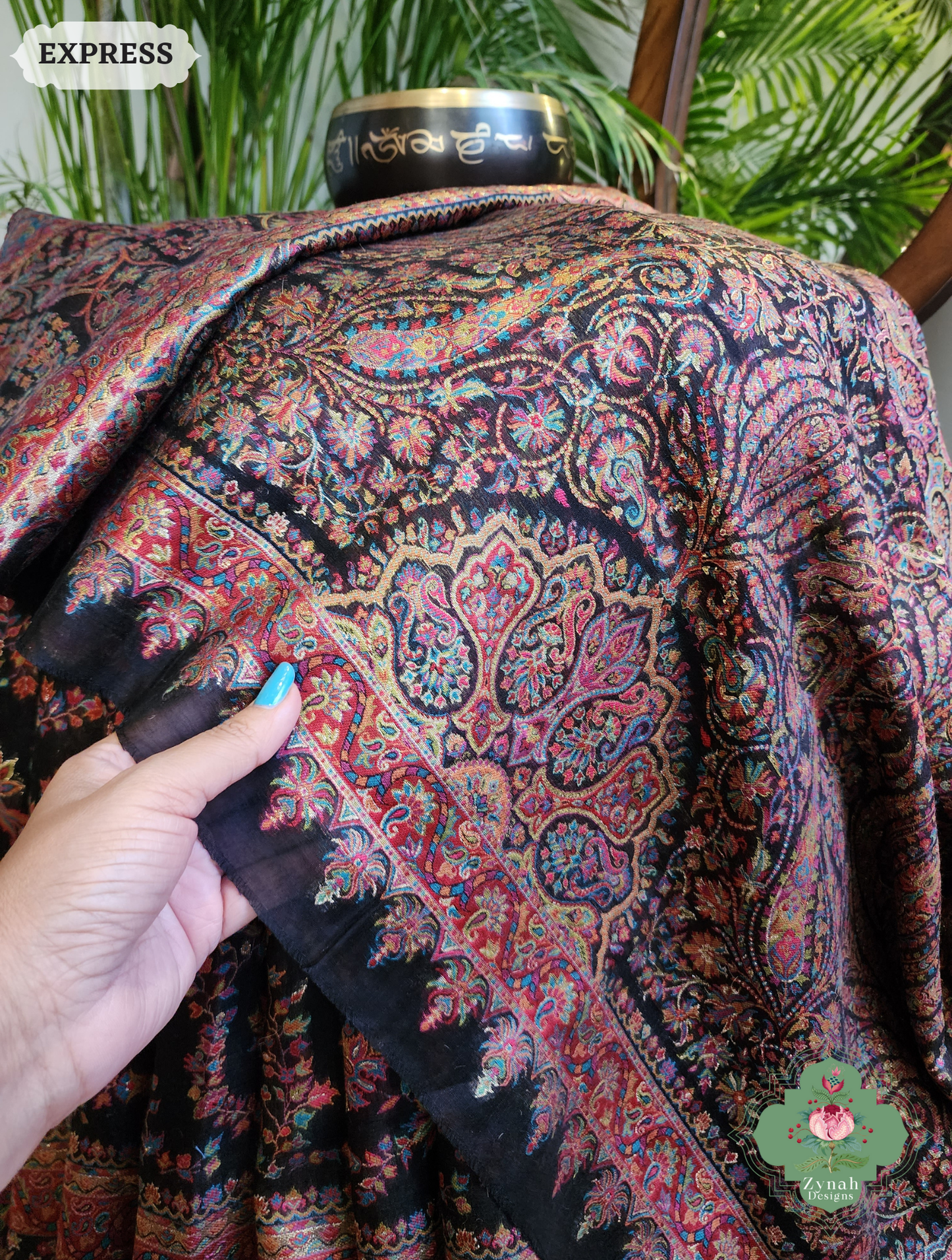 Zynah Black Kashmiri Pure Kani Silk Jamavar Saree; Custom Stitched/Ready-made Blouse, Fall, Petticoat; SKU: 0703202502
