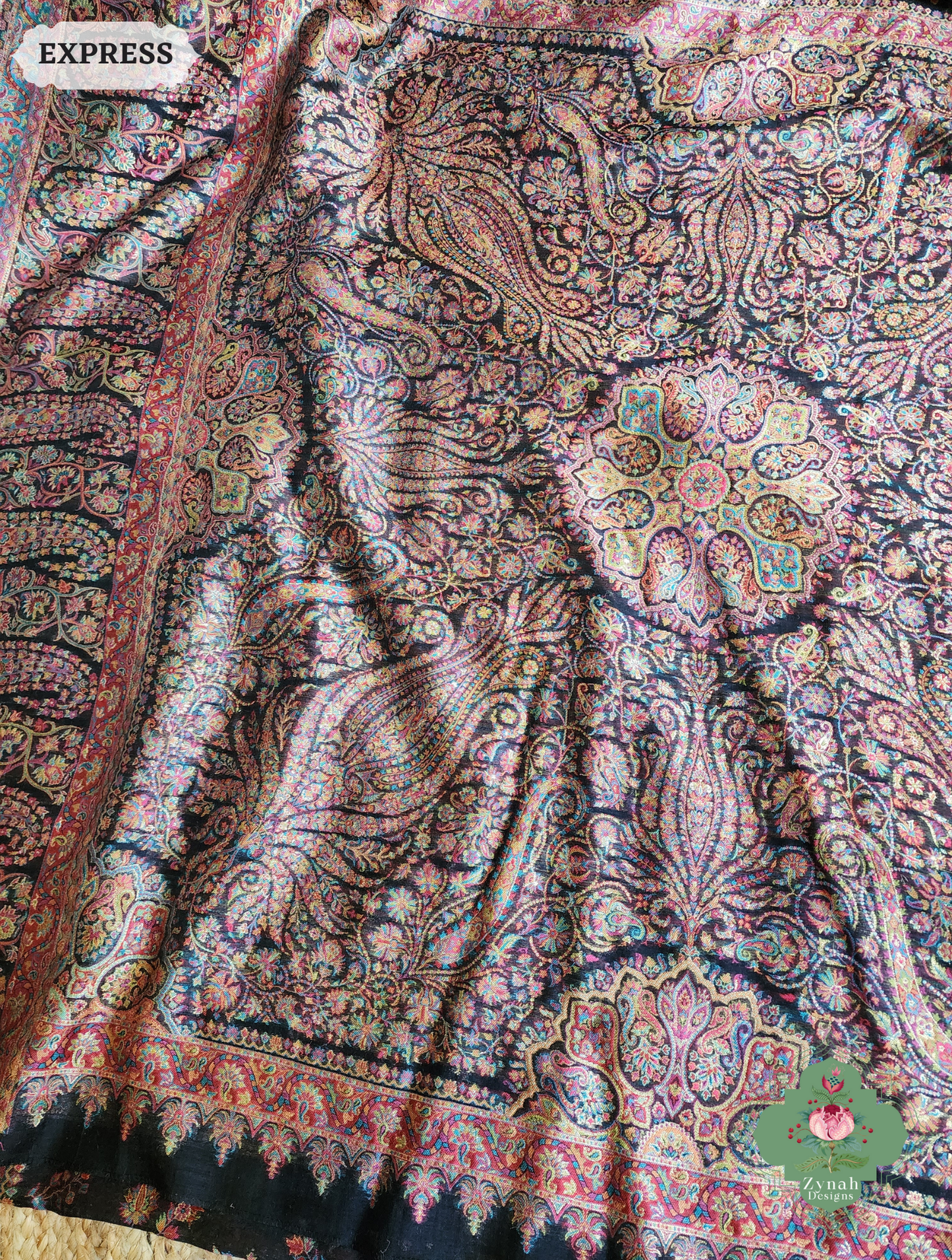 Zynah Black Kashmiri Pure Kani Silk Jamavar Saree; Custom Stitched/Ready-made Blouse, Fall, Petticoat; SKU: 0703202502