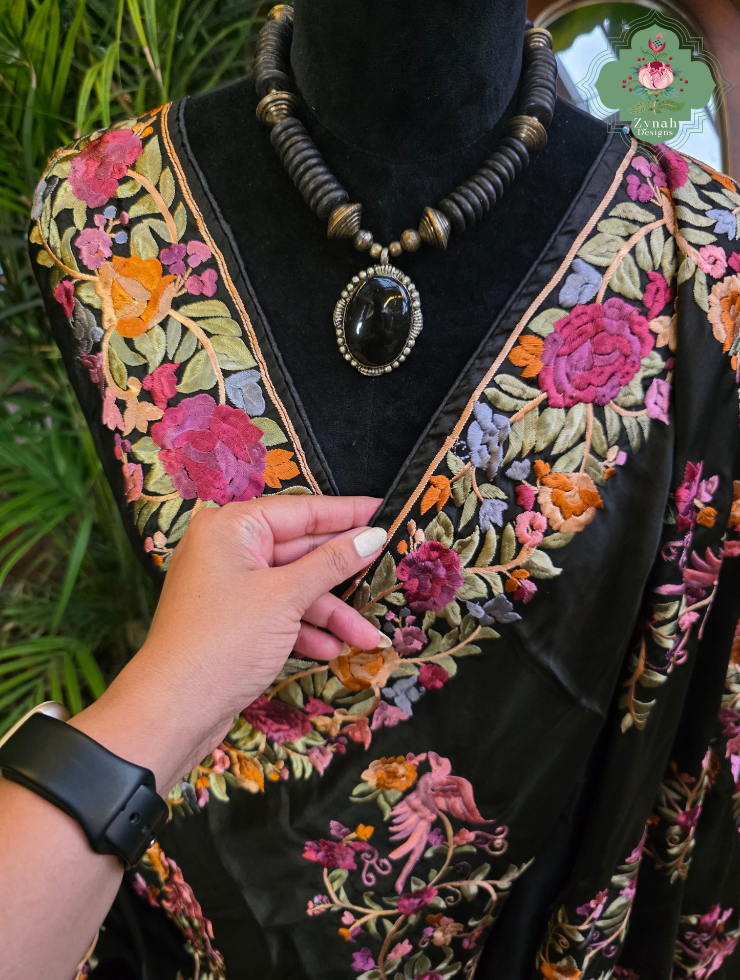 Zynah Noir-e-Gara – Black Soft Tussar Silk Saree inspired by the Elegance of Parsi Gara