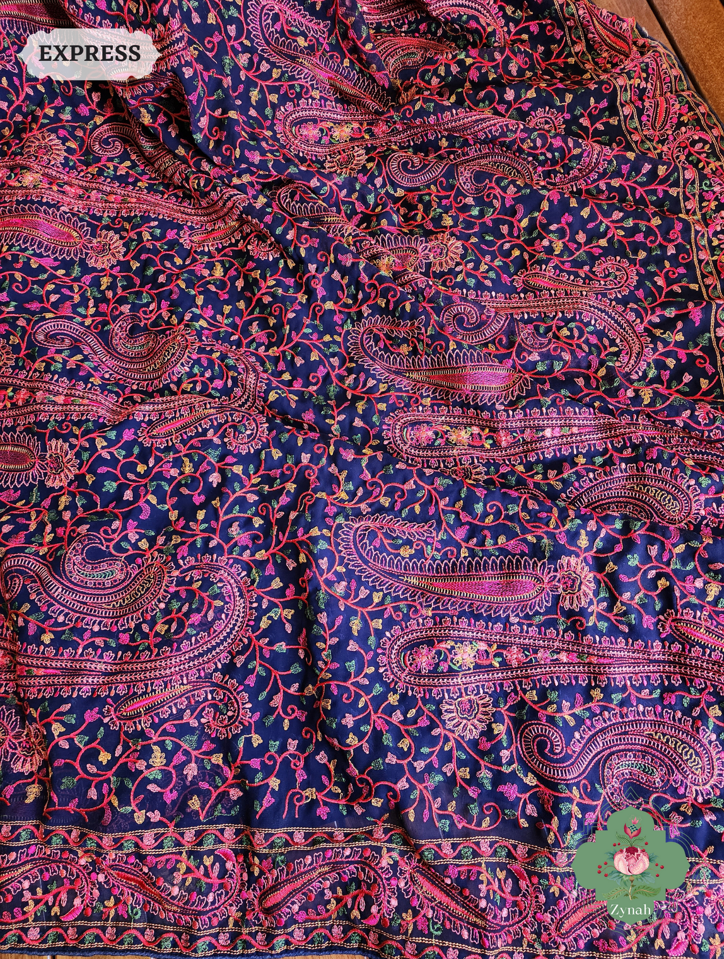 Blue Georgette Saree With Kashida Inspired Embroidery 5