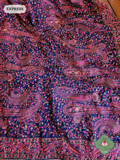 Blue Georgette Saree With Kashida Inspired Embroidery 5