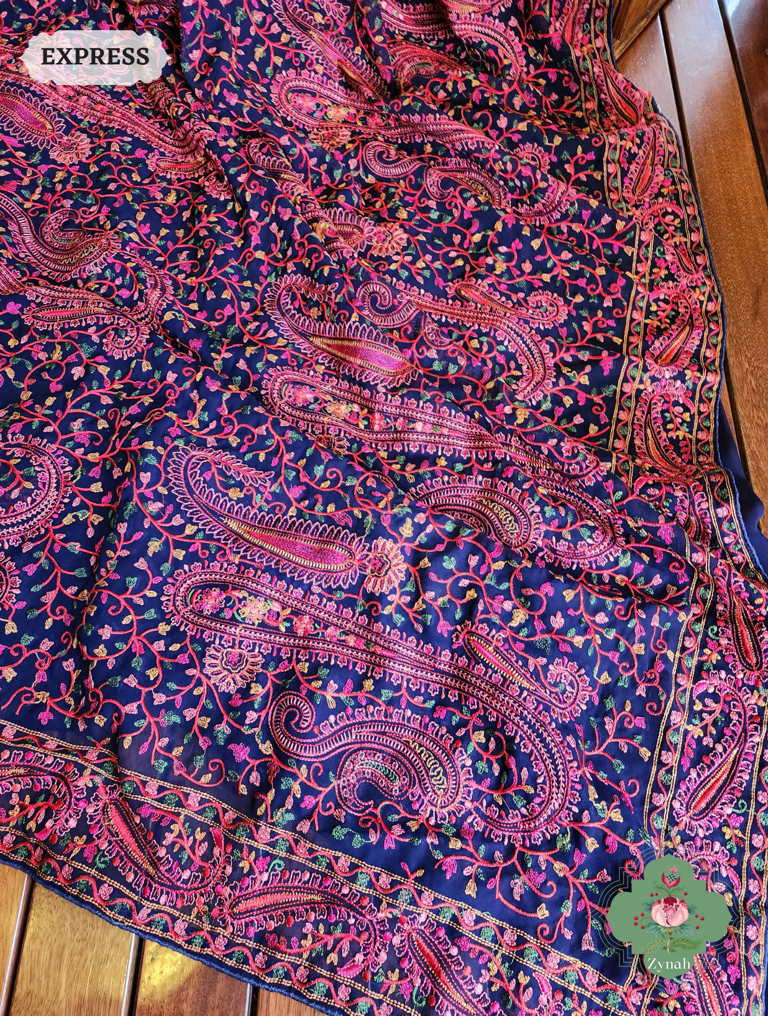 Blue Georgette Saree With Kashida Inspired Embroidery 6