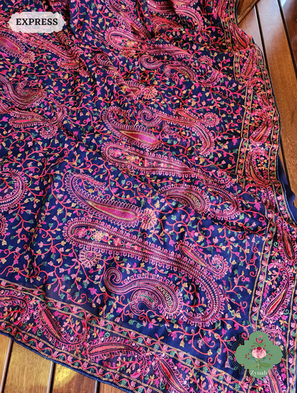Blue Georgette Saree With Kashida Inspired Embroidery 6