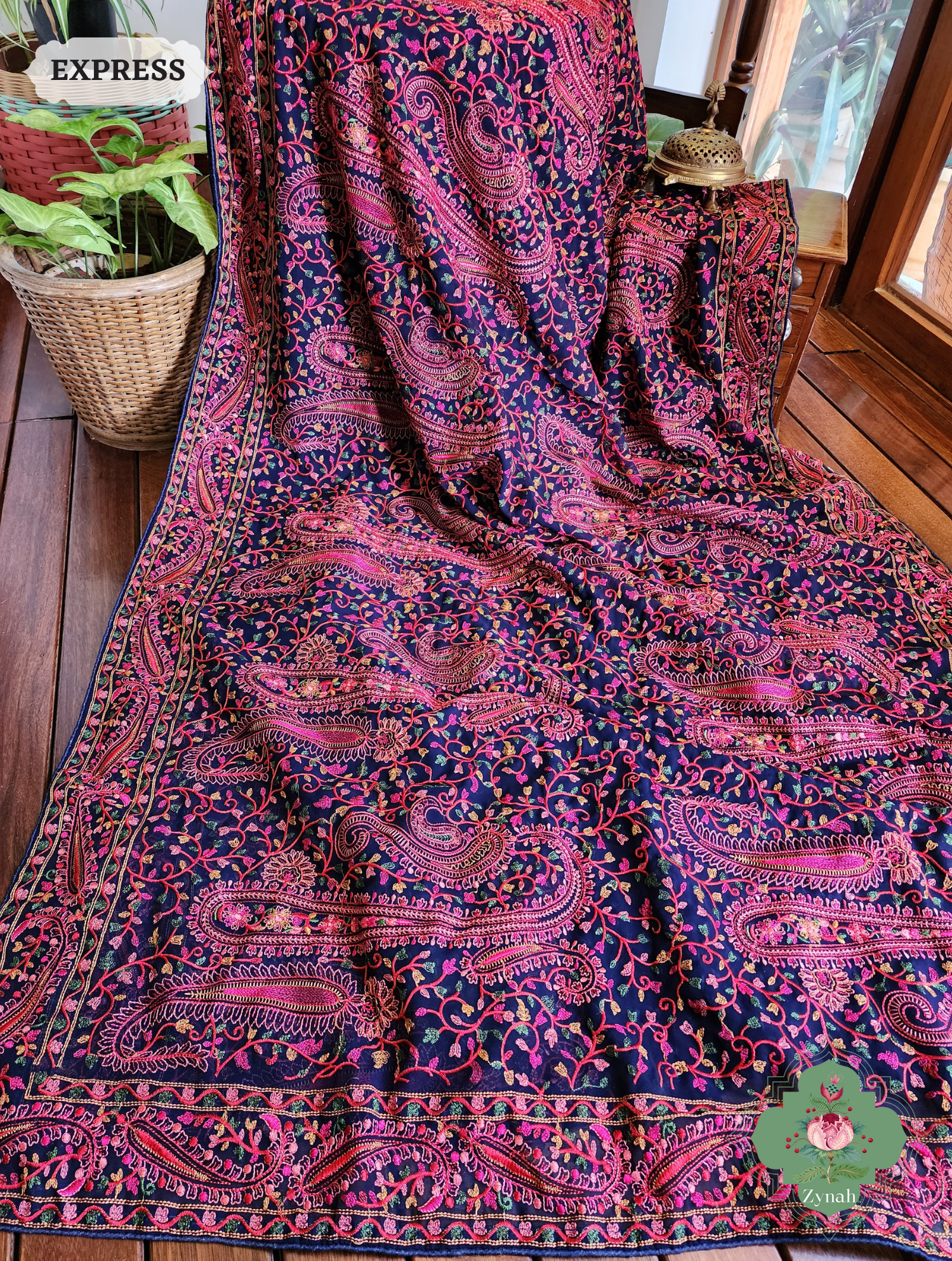 Blue Georgette Saree With Kashida Inspired Embroidery 7