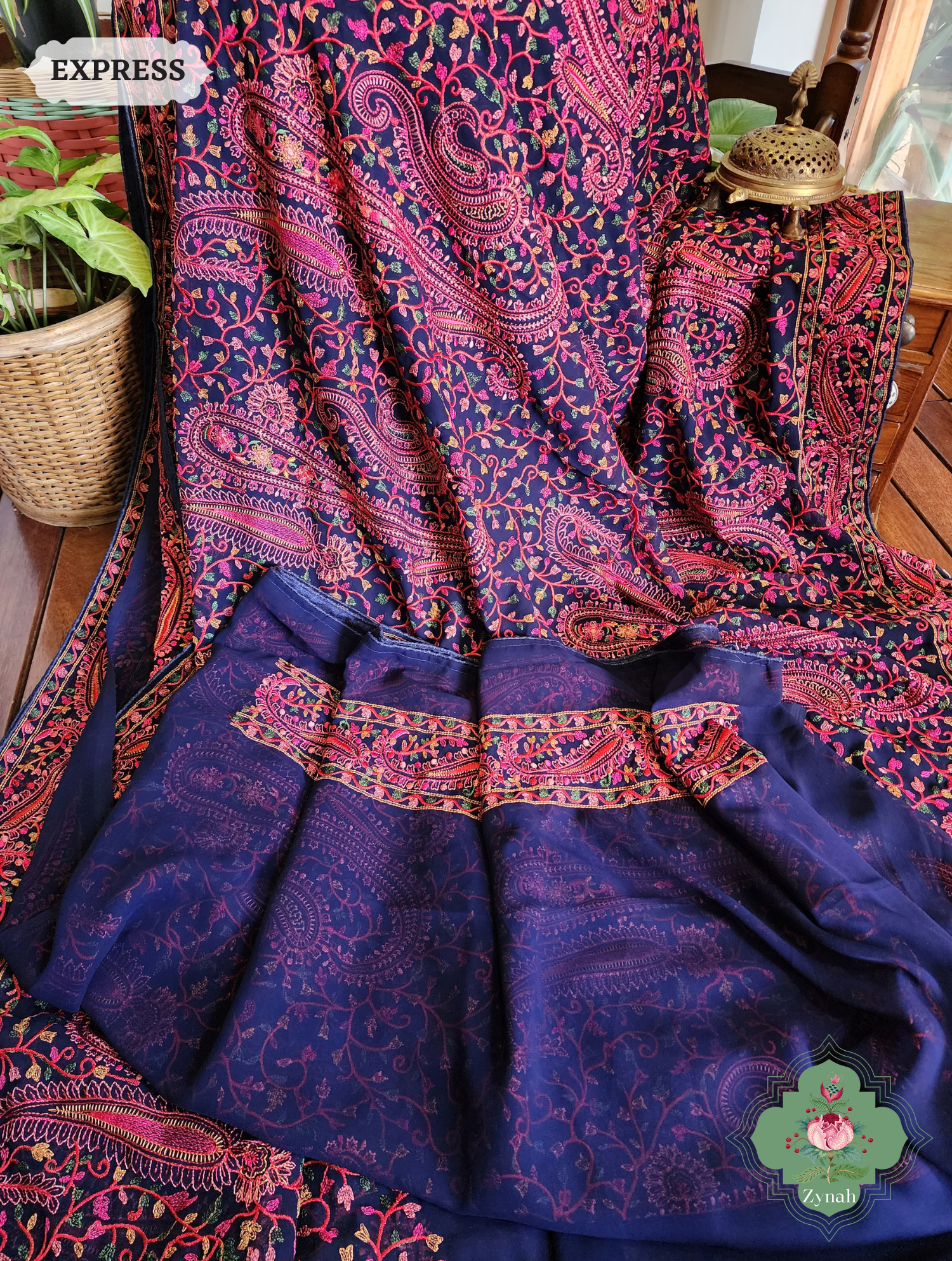 Blue Georgette Saree With Kashida Inspired Embroidery 9