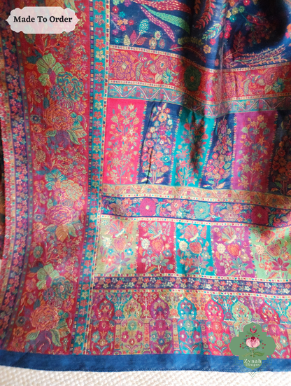 Zynah Raqs-e-Neel Blue Kashmiri Pure Kani Silk Jamavar weave Saree
