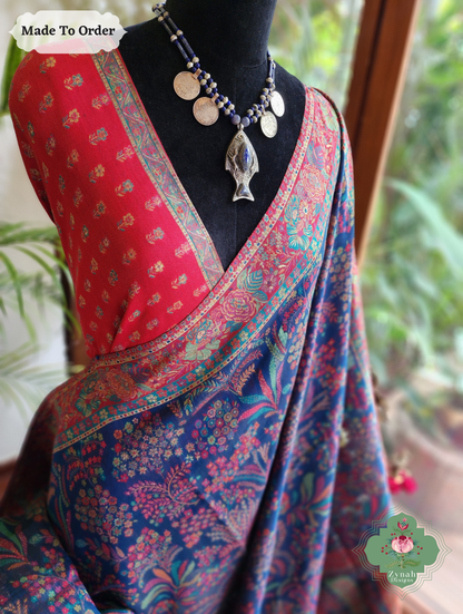 Zynah Raqs-e-Neel Blue Kashmiri Pure Kani Silk Jamavar weave Saree