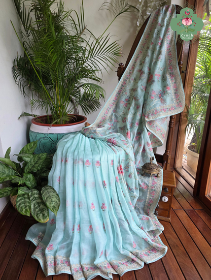 Summer Barefoot Blue Kota Tussar Silk Saree With Embroidery