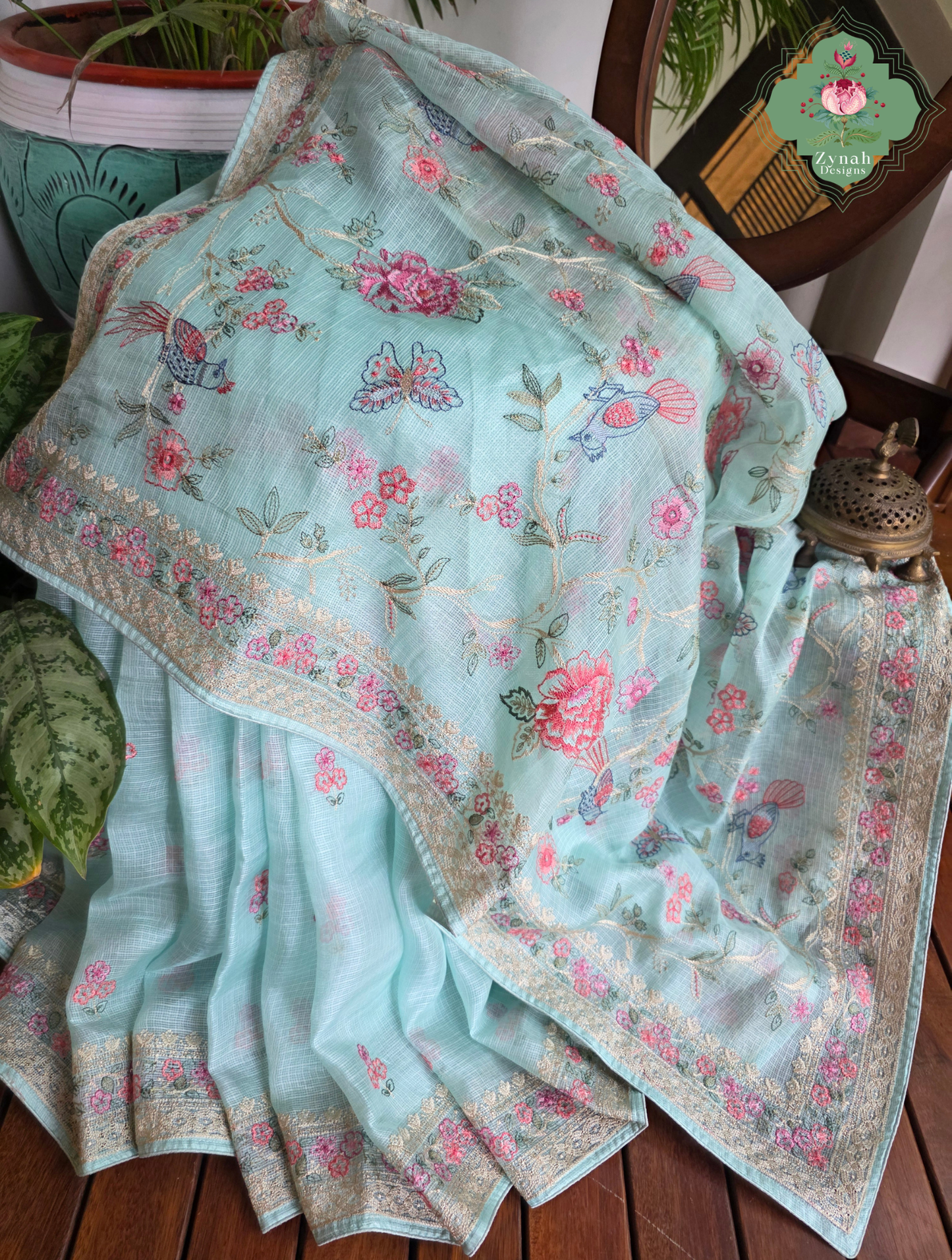 Summer Barefoot Blue Kota Tussar Silk Saree With Embroidery