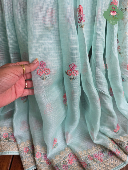 Summer Barefoot Blue Kota Tussar Silk Saree With Embroidery