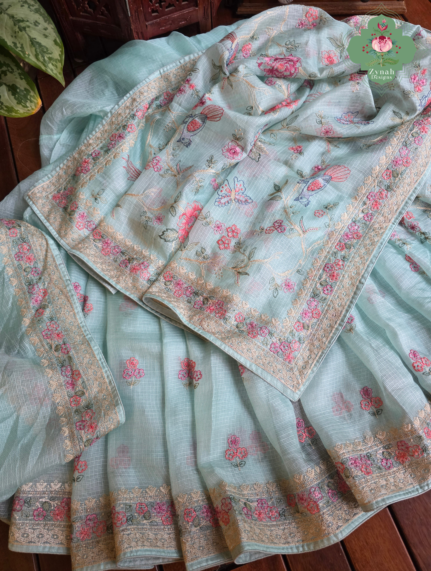 Summer Barefoot Blue Kota Tussar Silk Saree With Embroidery