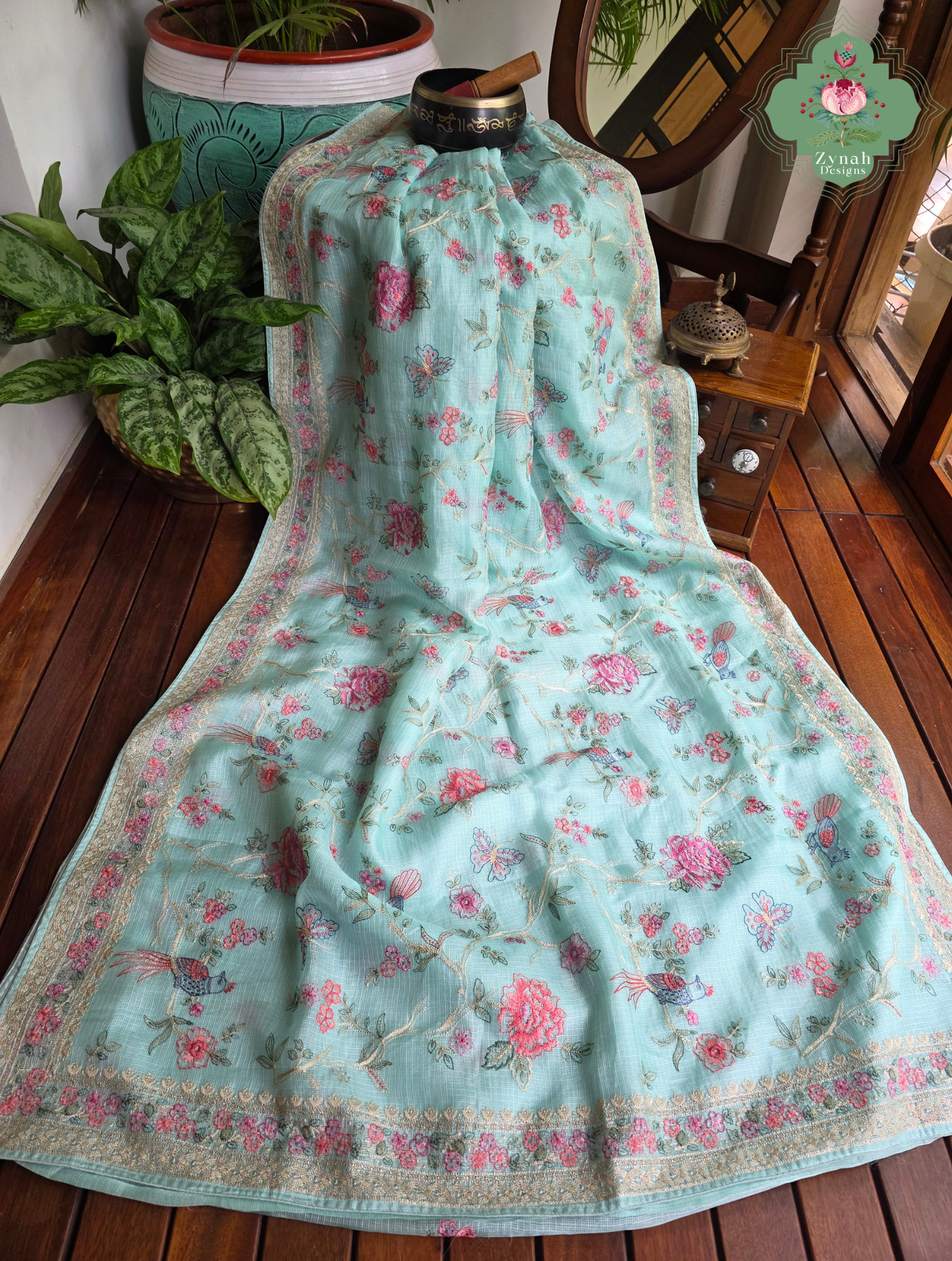 Summer Barefoot Blue Kota Tussar Silk Saree With Embroidery