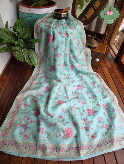 Summer Barefoot Blue Kota Tussar Silk Saree With Embroidery