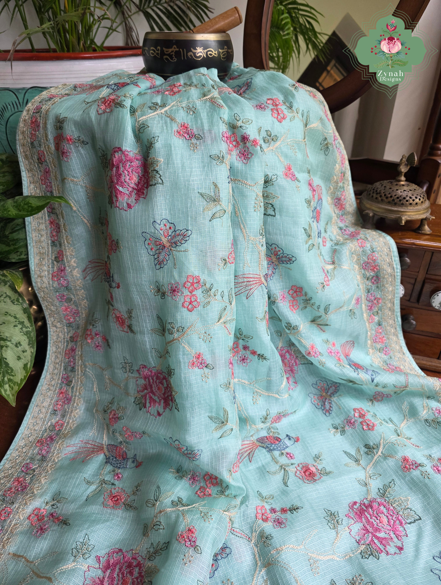 Summer Barefoot Blue Kota Tussar Silk Saree With Embroidery