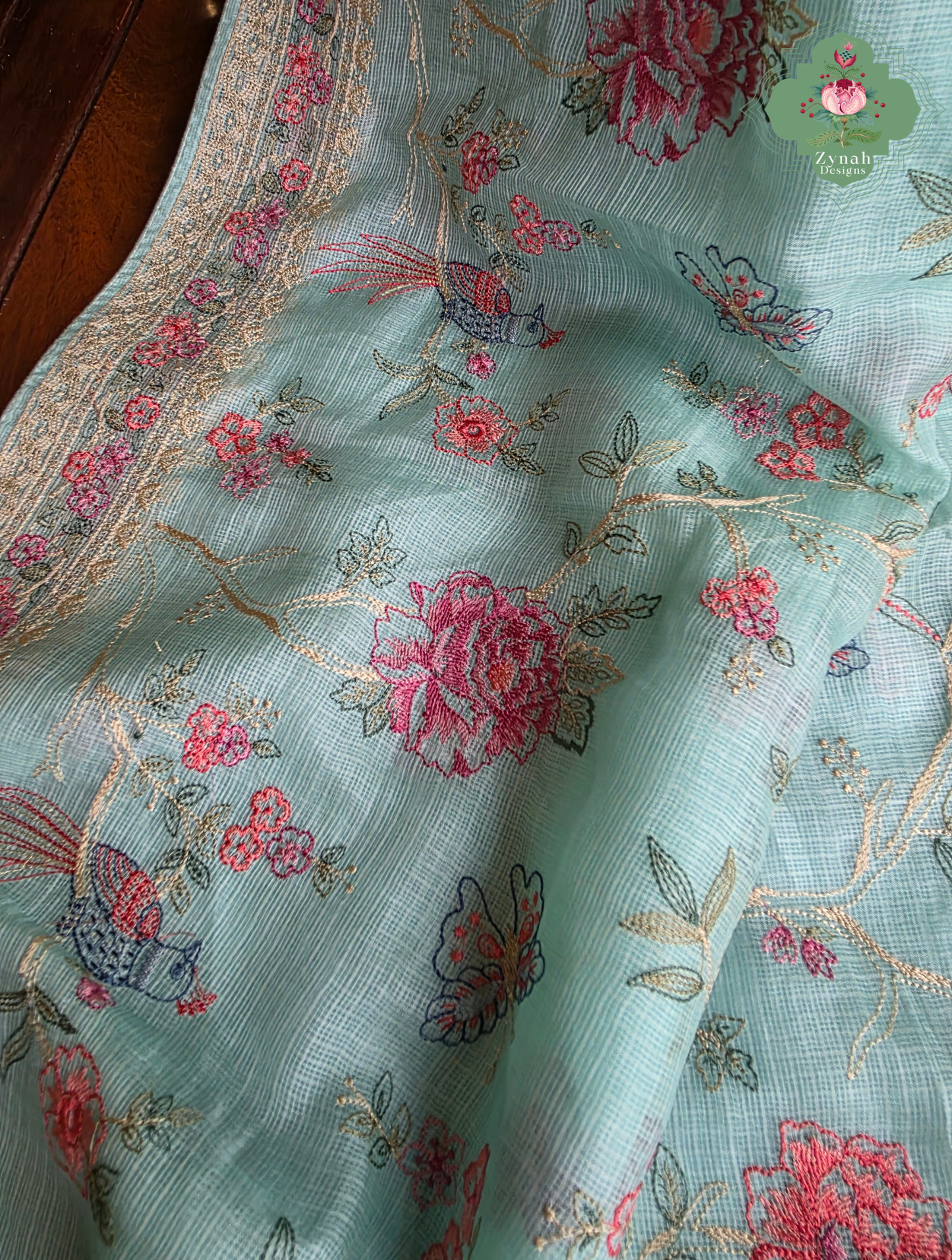 Summer Barefoot Blue Kota Tussar Silk Saree With Embroidery