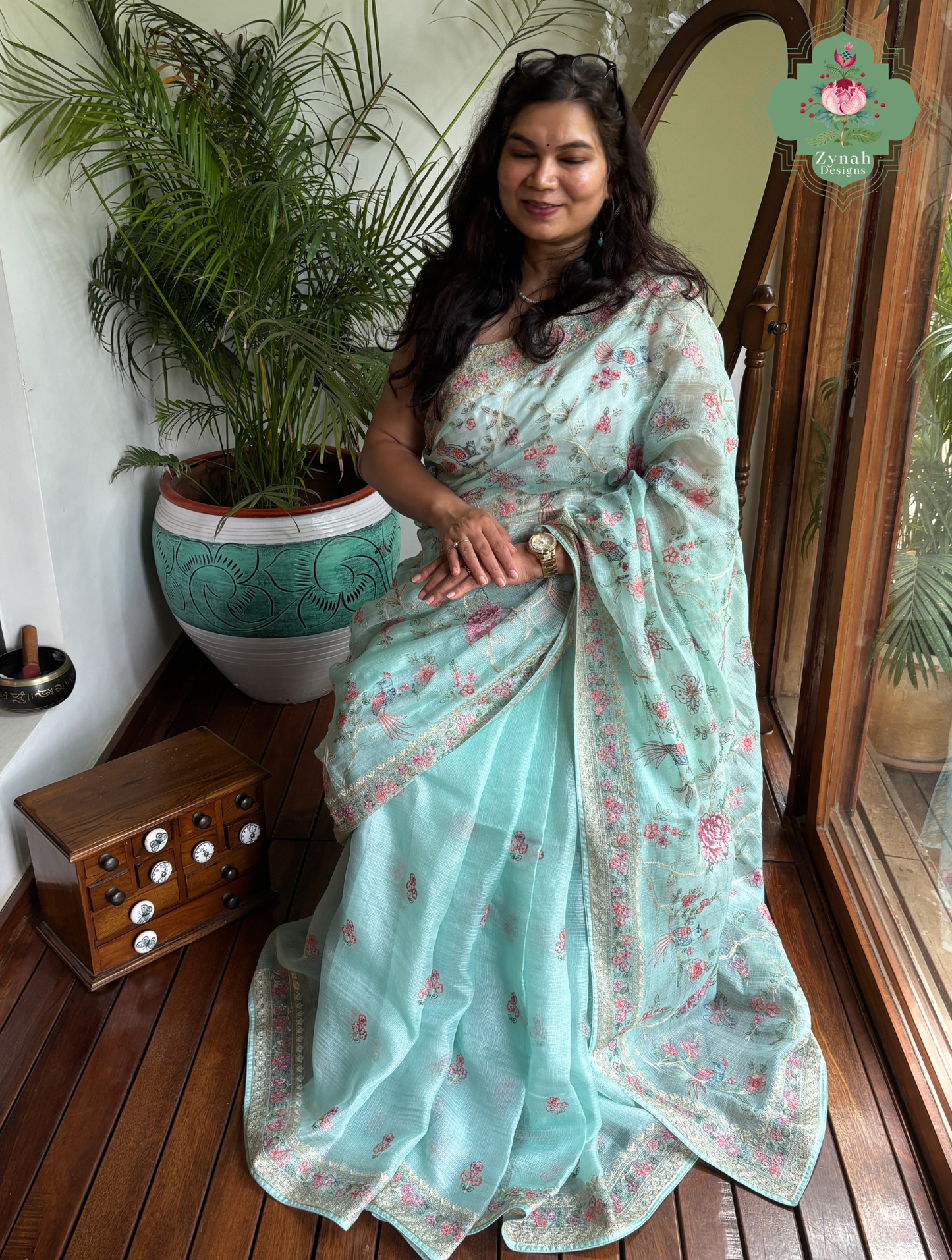 Summer Barefoot Blue Kota Tussar Silk Saree With Embroidery