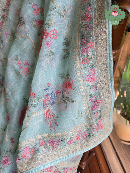Summer Barefoot Blue Kota Tussar Silk Saree With Embroidery