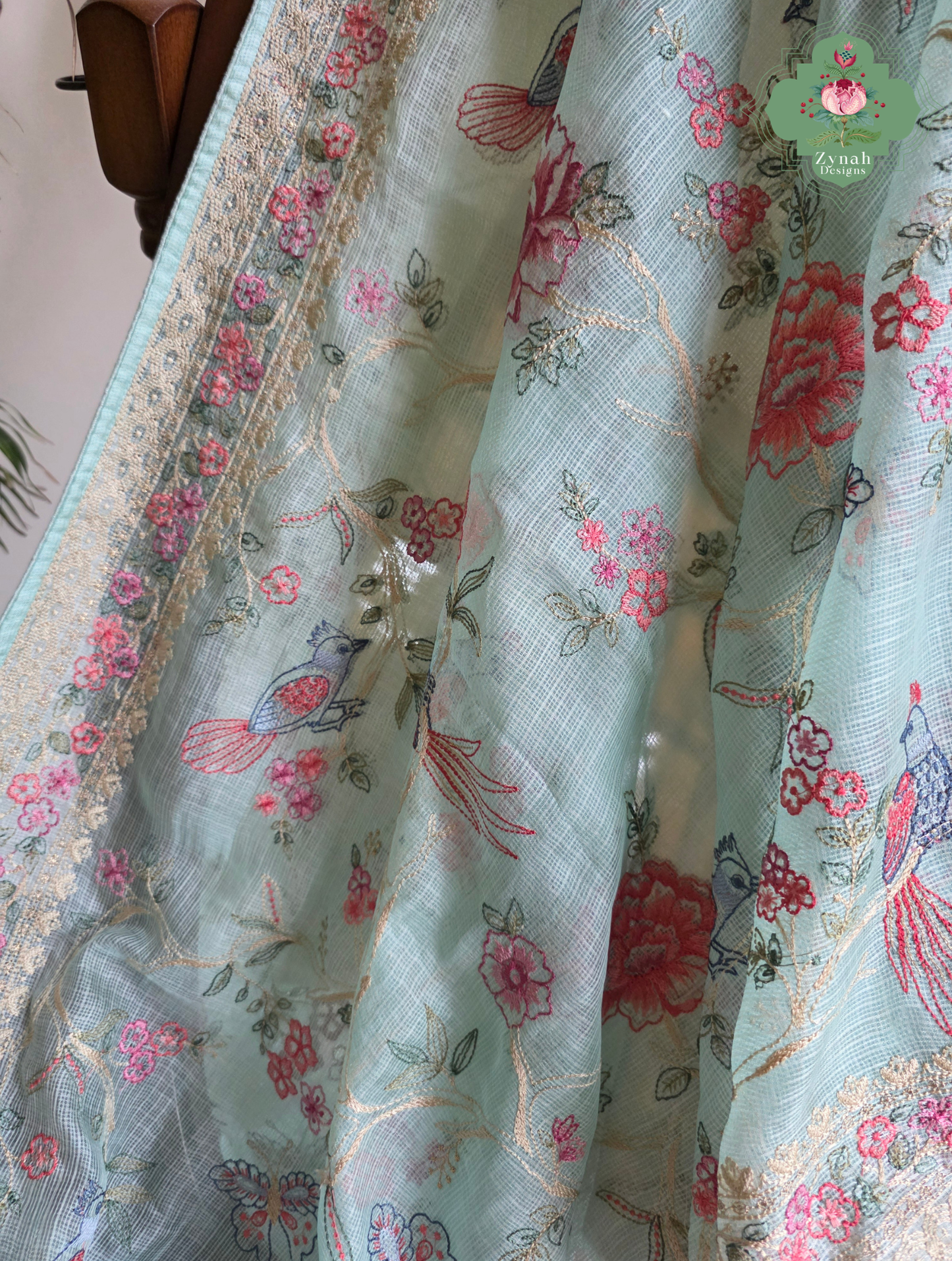 Summer Barefoot Blue Kota Tussar Silk Saree With Embroidery