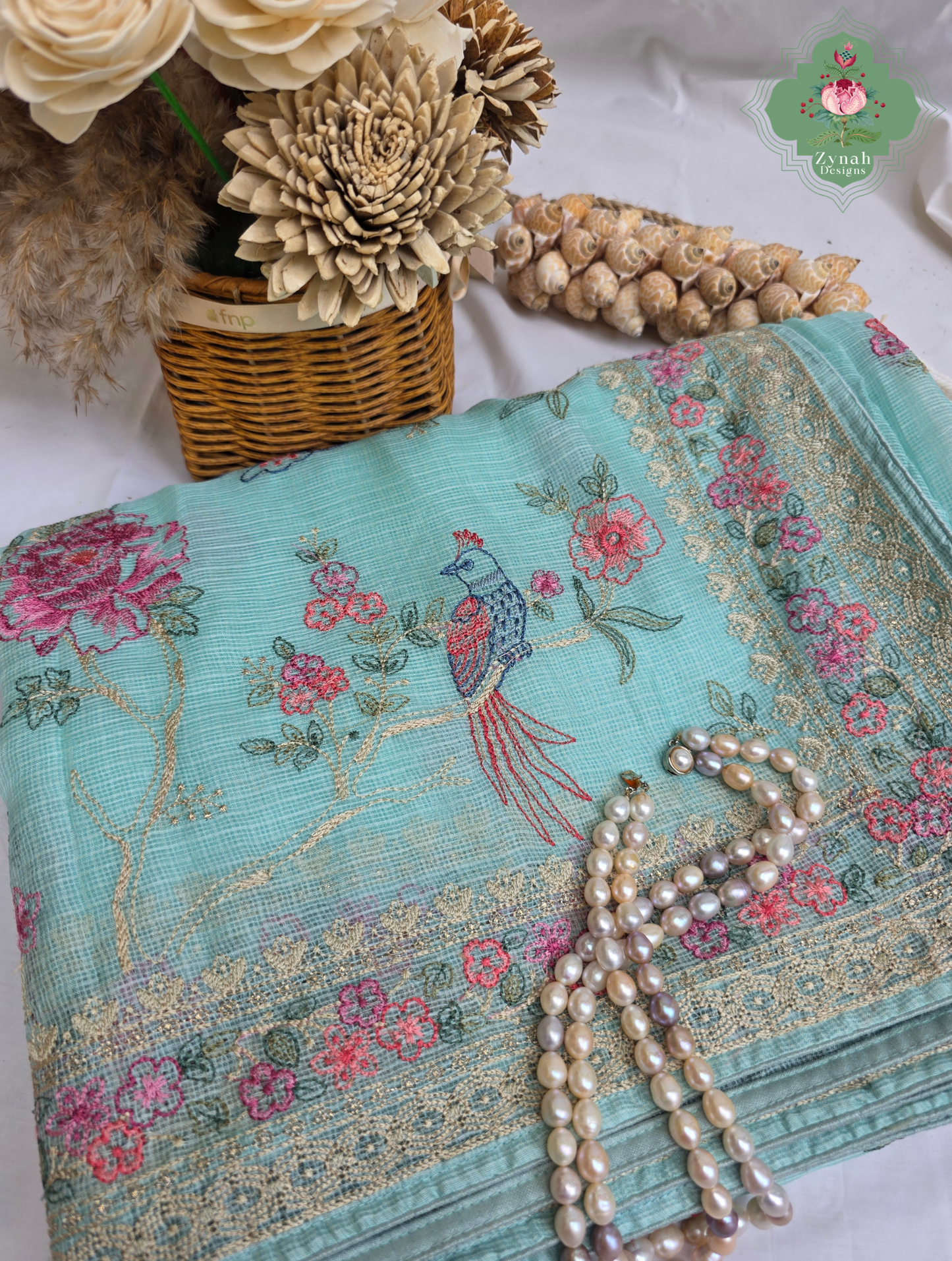 Summer Barefoot Blue Kota Tussar Silk Saree With Embroidery
