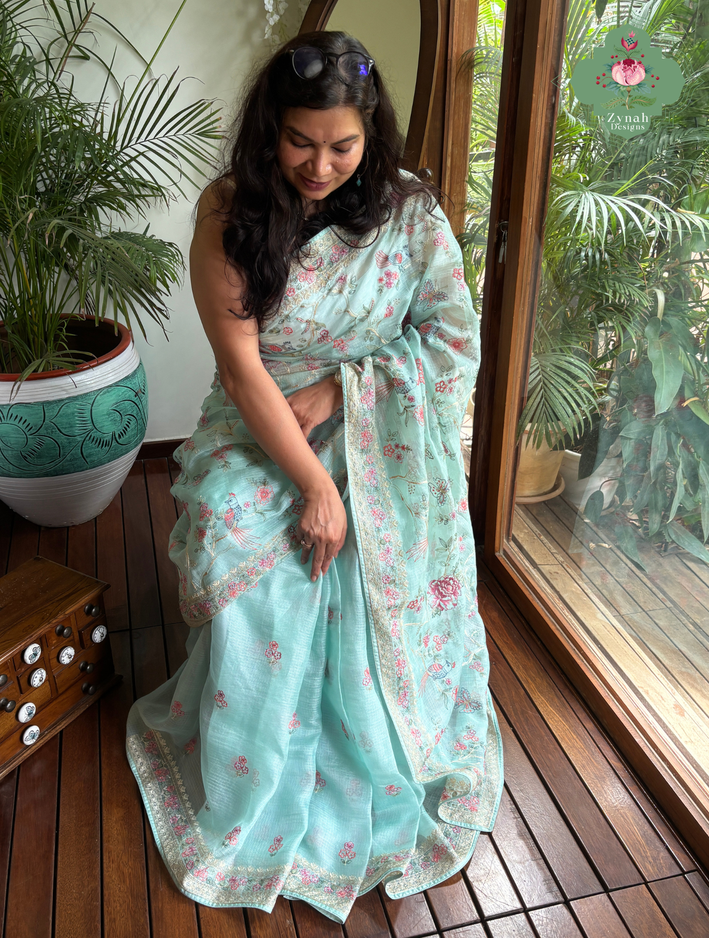 Summer Barefoot Blue Kota Tussar Silk Saree With Embroidery