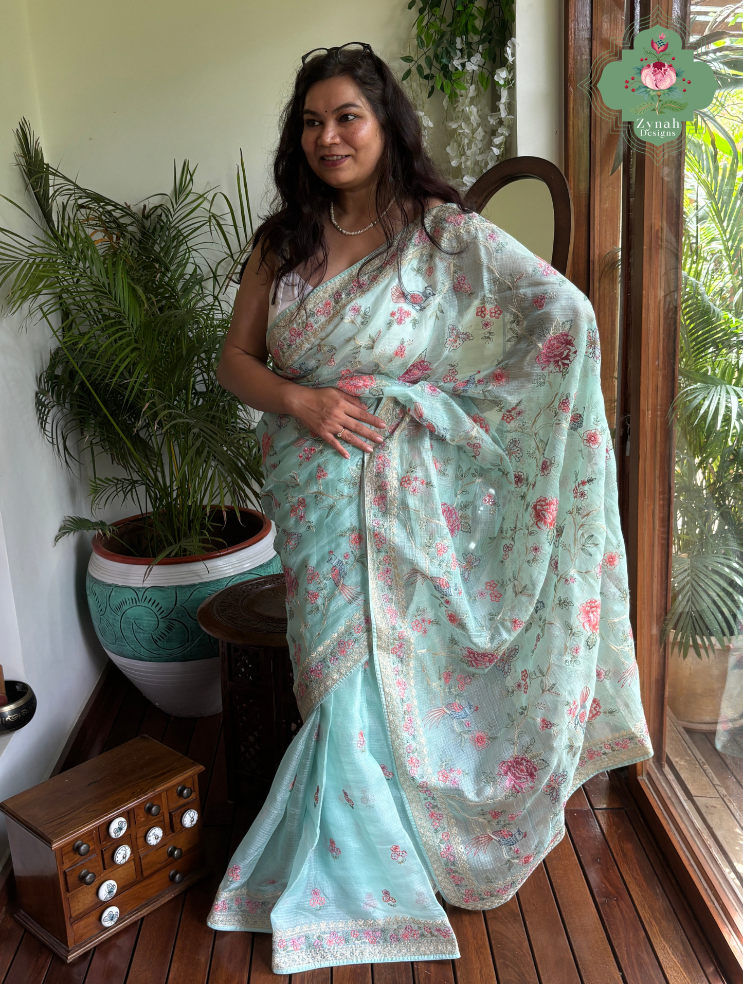 Summer Barefoot Blue Kota Tussar Silk Saree With Embroidery