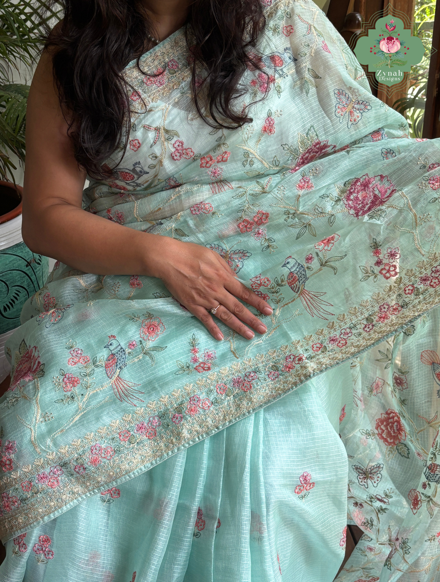 Summer Barefoot Blue Kota Tussar Silk Saree With Embroidery