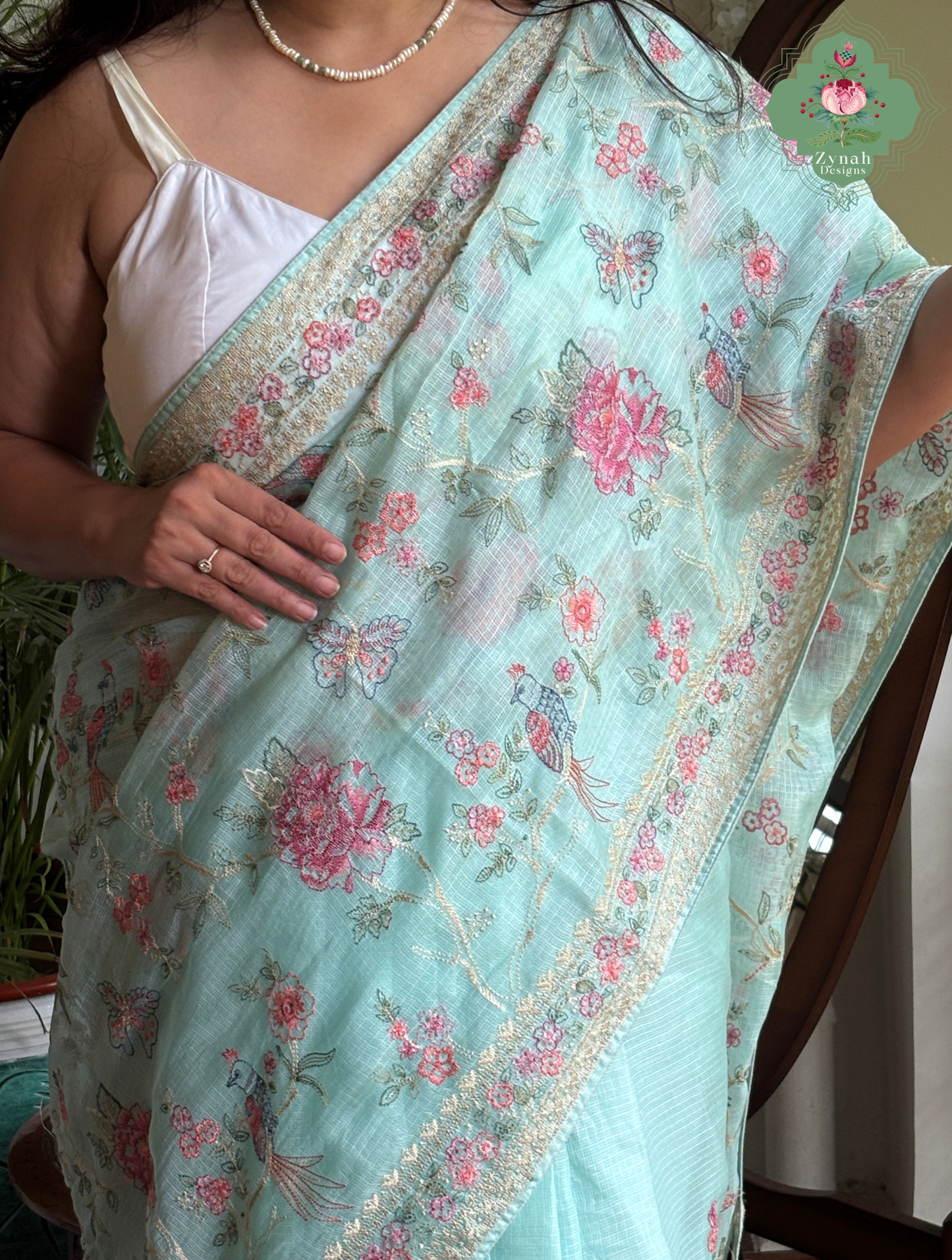 Summer Barefoot Blue Kota Tussar Silk Saree With Embroidery