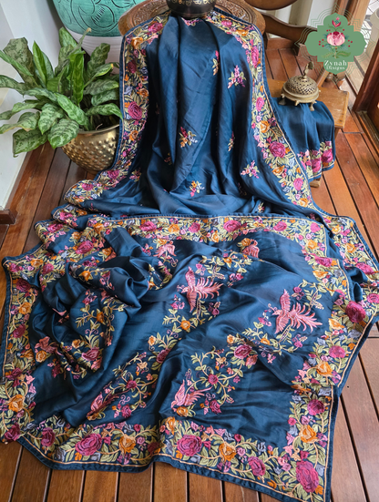 Zynah Neel-e-Gara – Blue Soft Tussar Silk Saree inspired by the Elegance of Parsi Gara
