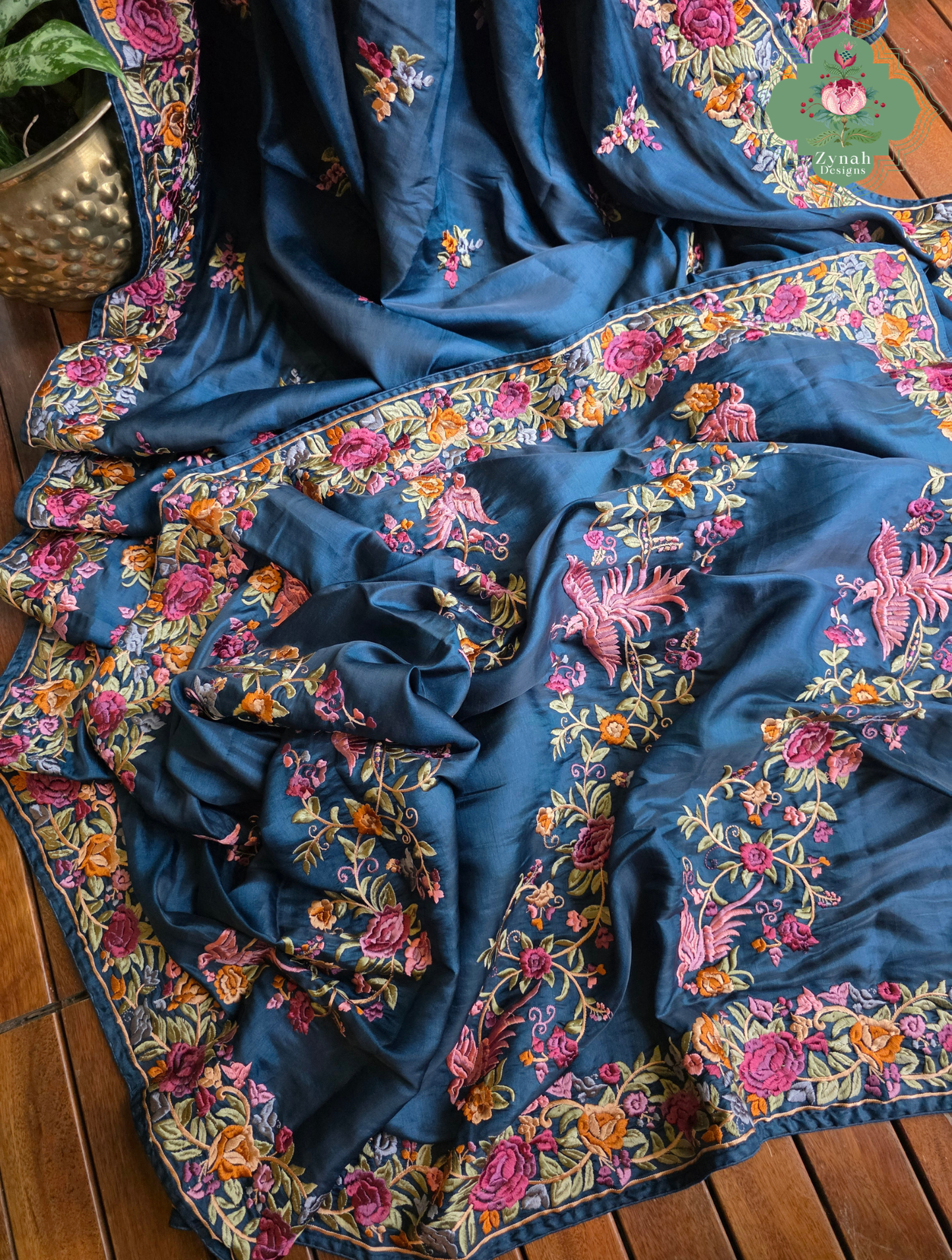 Zynah Neel-e-Gara – Blue Soft Tussar Silk Saree inspired by the Elegance of Parsi Gara